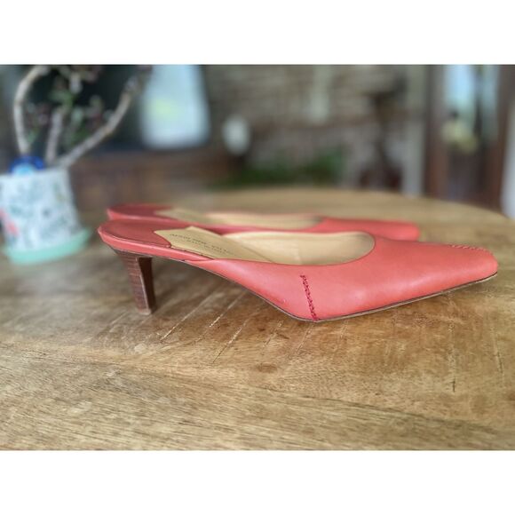 Adrienne Vittadini Red Leather Heeled Mules Size 8 Made in Italy - Picture 1 of 7